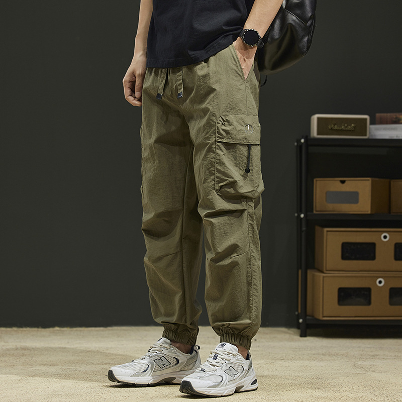 Quick-drying ice silk overalls men's summer thin casual pants men's loose plus size fashion brand toe pants wholesale Quick-drying ice silk overalls men's summer thin casual pants men's loose plus size fashion brand toe pants wholesale