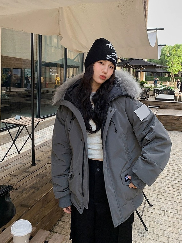 2025冬季新款美式复古毛领派克服加厚工装羽绒服情侣宽松保暖外套|undefined