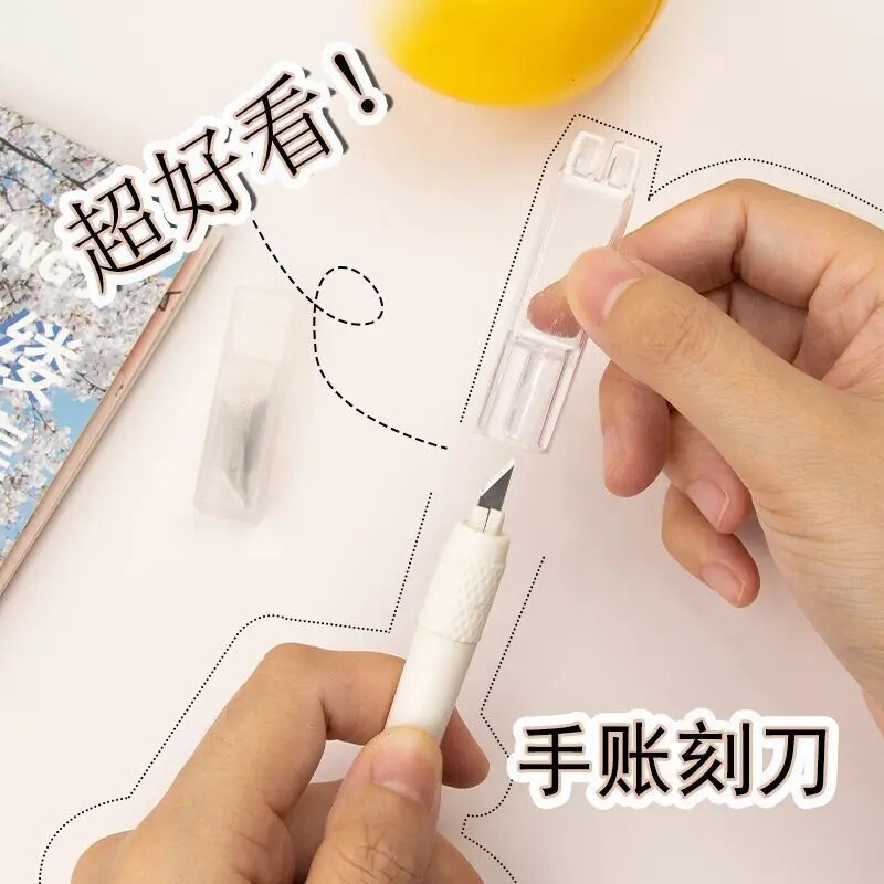 White Handbook Cutting Pen Knife DIY Tape Cutting Paper Knife Small Fresh Art Carving Knife Handmade Utility Knife