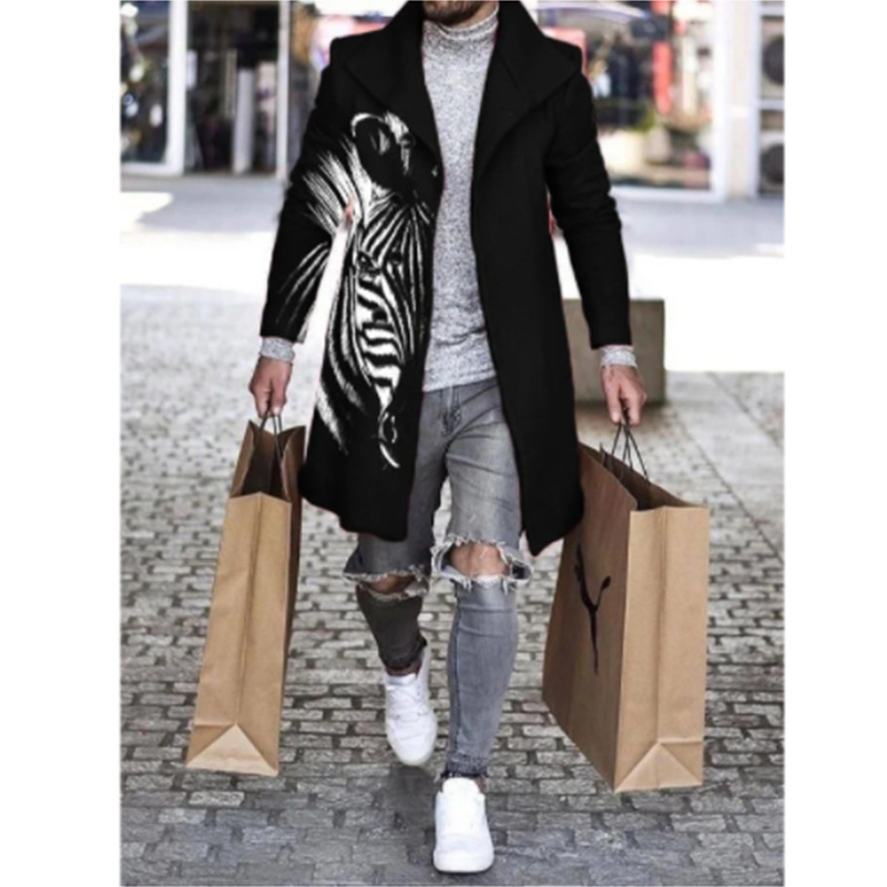 Comercio exterior transfronterizo 2024 otoño nuevo abrigo de lana de solapa impresa Venta caliente ropa de hombre de longitud media