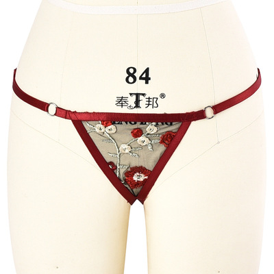 竹如欧美外贸线束绣花透视三角裤性感诱惑床上免脱情趣内衣内裤女