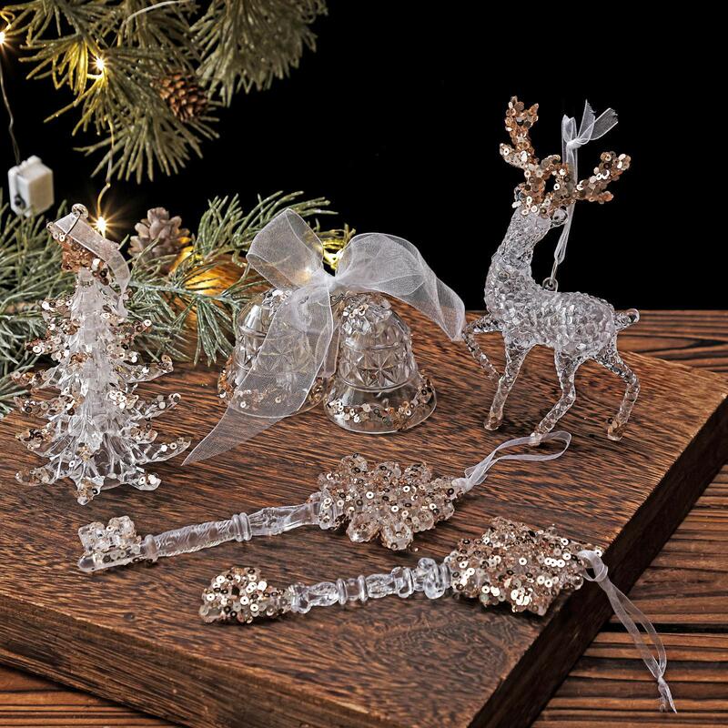 Christmas Tree Sequins and Glitter DIY Holiday Decorations Christmas Decorations Transparent Acrylic Pendants Snowflakes Bells