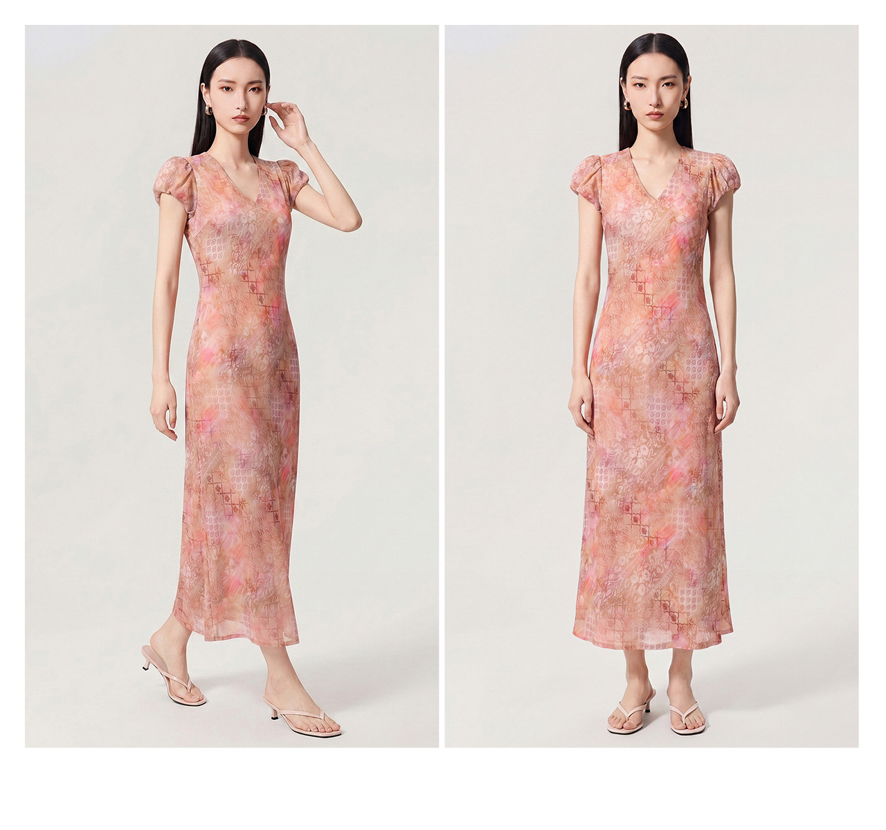 Đầm suông midi họa tiết hoa Monet khoét lưng — màu hồng chi tiết 20