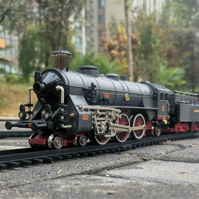 Aole Electric Alloy Steam Engine Smoke-Emitting Simulation Train Model Track Toy German Classical Locomotive Set