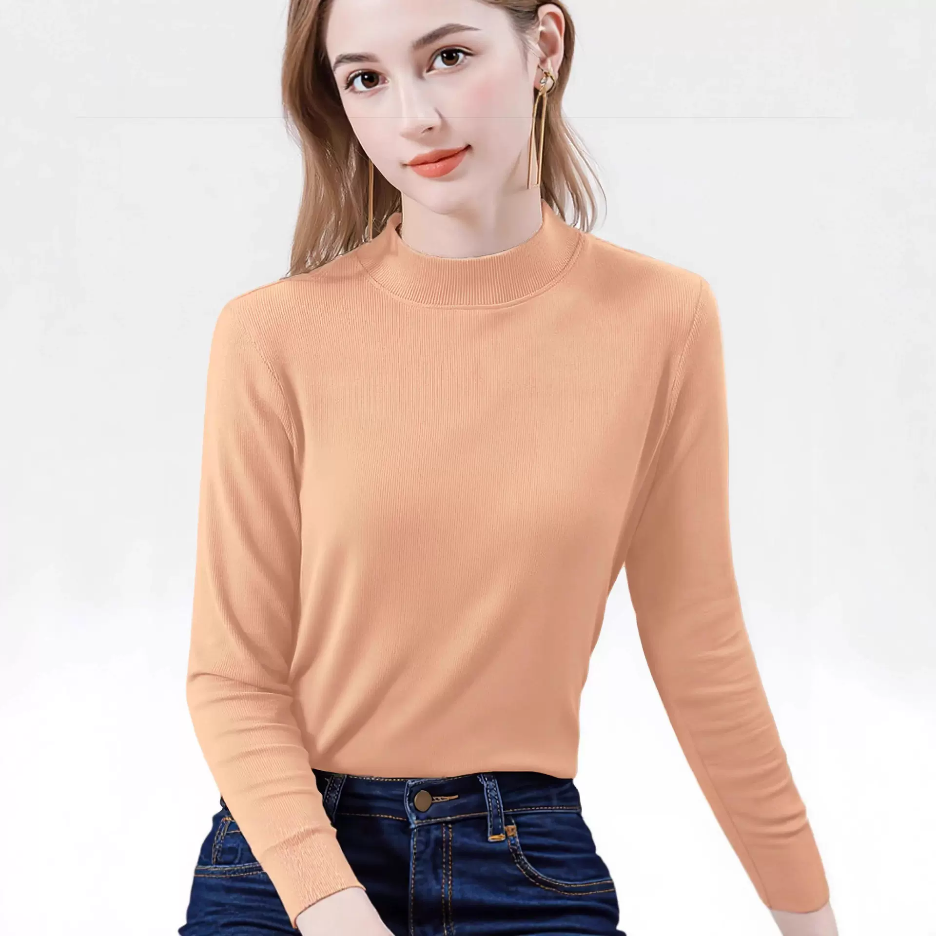 妈妈装中高领中老年T恤打底衫针织长袖新款秋冬内搭套头摆摊