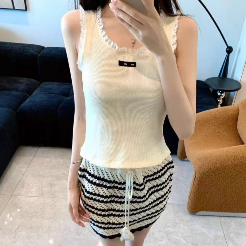 Nanyou mm's 25 Spring/Summer New Embroidered Lace Vest for Women, Round Neck Knitted Top, Lace Strap French Style Camisole Nanyou mm's 25 Spring/Summer New Embroidered Lace Vest for Women, Round Neck Knitted Top, Lace Strap French Style Camisole