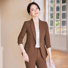 GS2958咖啡色小西装套装女2023秋冬新款美容院工作服休闲职业正装