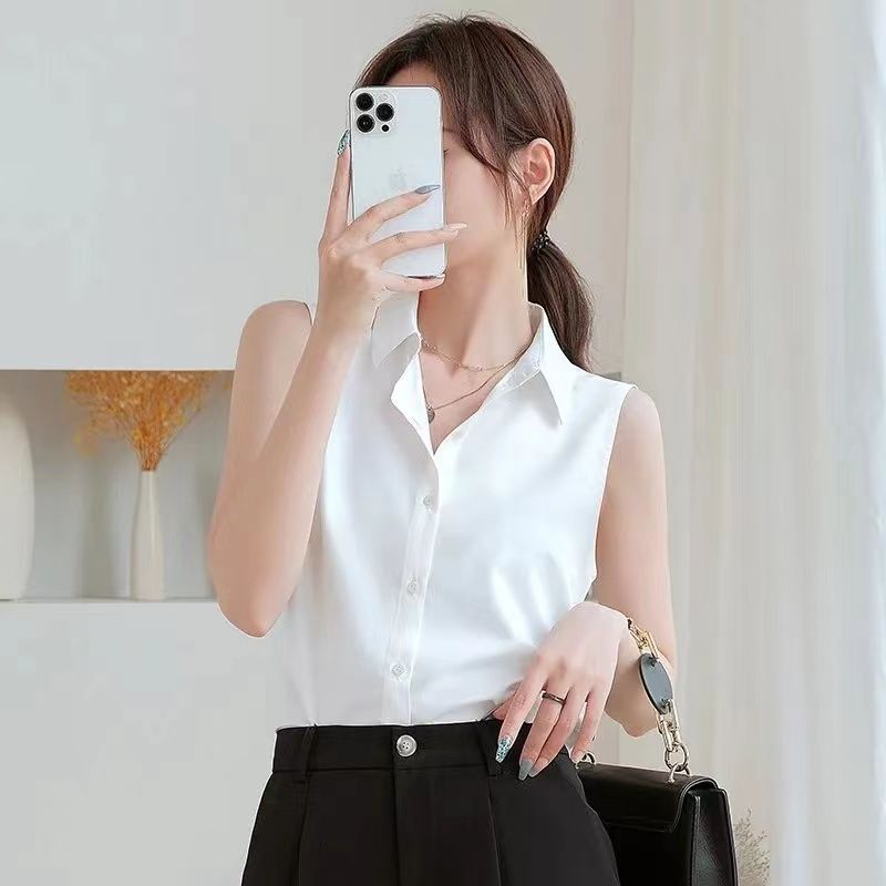 Summer Base Shirt Women's New Belly Covering Stylish Fashionable Suit with Professional White Shirt Sleeveless Top