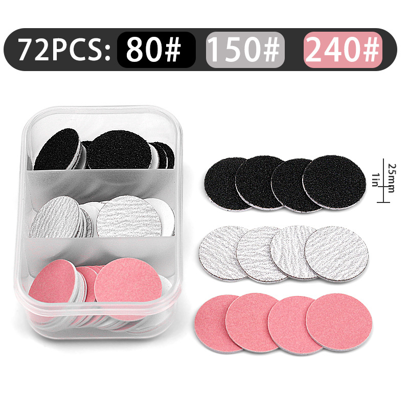 Tabletas de lijado de uñas, lijado de uñas de tres colores, lijado de pies, herramientas para quitar las plantas de los pies, 72 piezas, lijado de armaduras de eje en caja