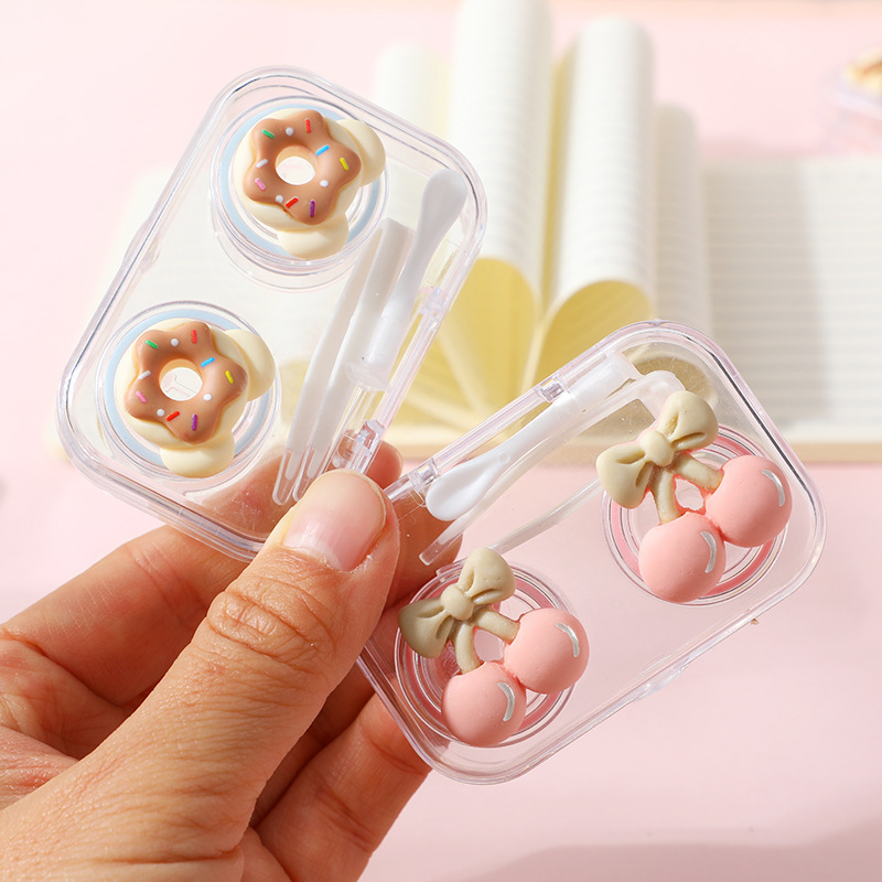 卡通隐形眼镜盒可视透明可爱小巧美瞳盒子便携式免拧盖一体伴包邮