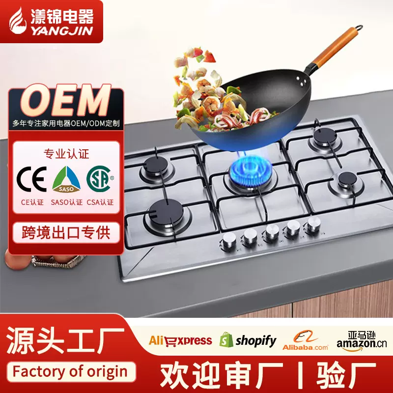 跨境专供燃气灶煤气灶五炉头嵌入式节能天然气液化气外贸源头工厂