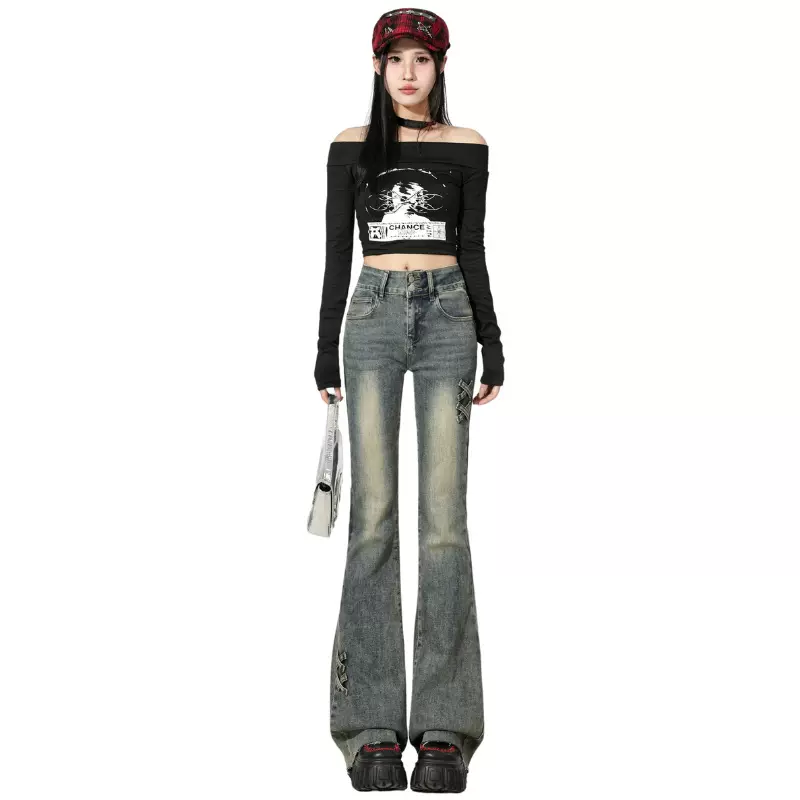 牛仔工厂定制OEM/ODM微喇叭牛仔裤女修身小个子马蹄裤子潮款美式