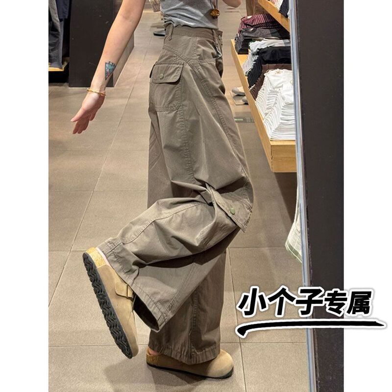 145小个子美式复古直筒休闲工装牛仔裤女高腰宽松显瘦弯刀阔腿裤|undefined