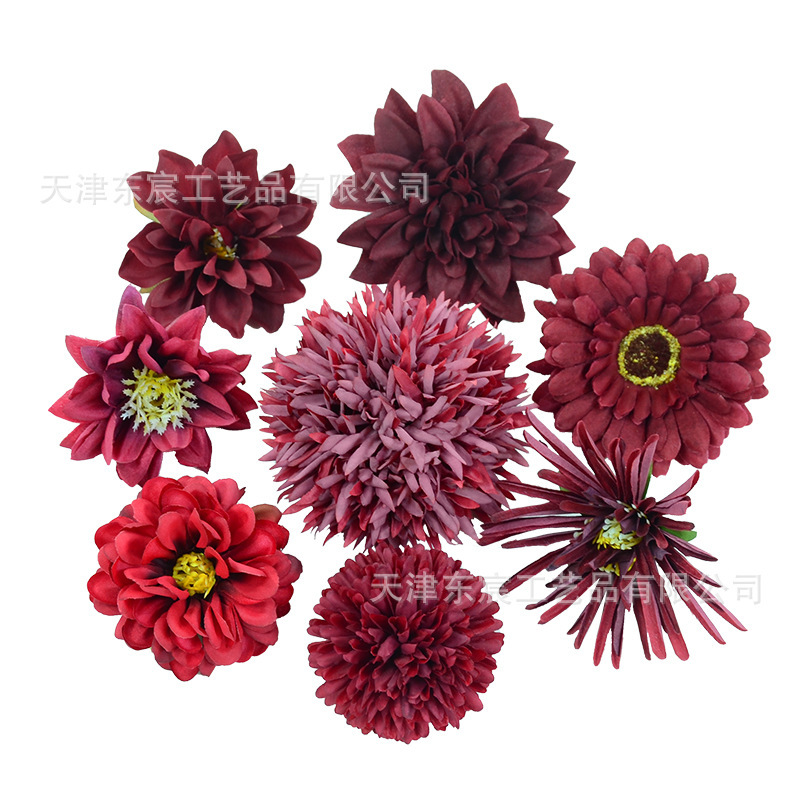 酒红色仿真绢花复古风婚庆胸花手捧插花摆件橱窗相框装饰圣诞装饰|undefined