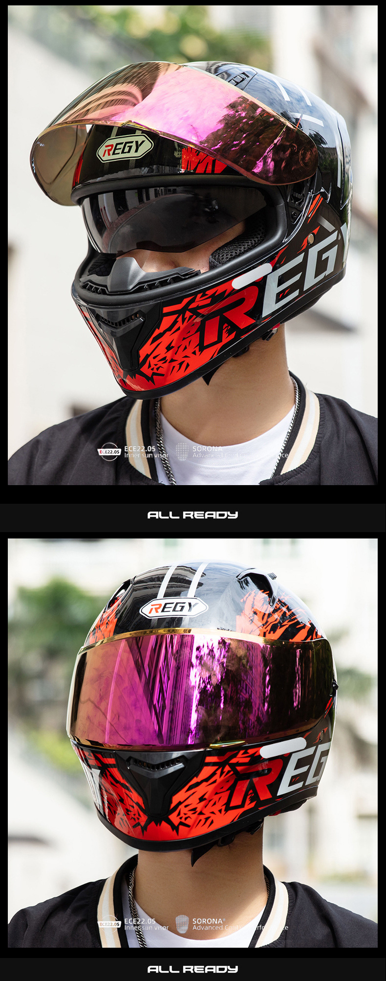 Motorcycle Helmet Full Helmet DOT/3C Certification New National Standard Class A Male and Female Double Lens Electric Vehicle Full Helmet
