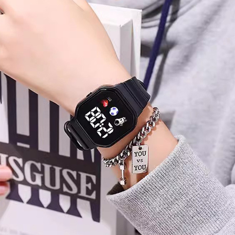 Cross-Border New Model Wokai Heart Led Watch Simple Square Men's and Women's Digital Sports Student Fashion Electronic Watch