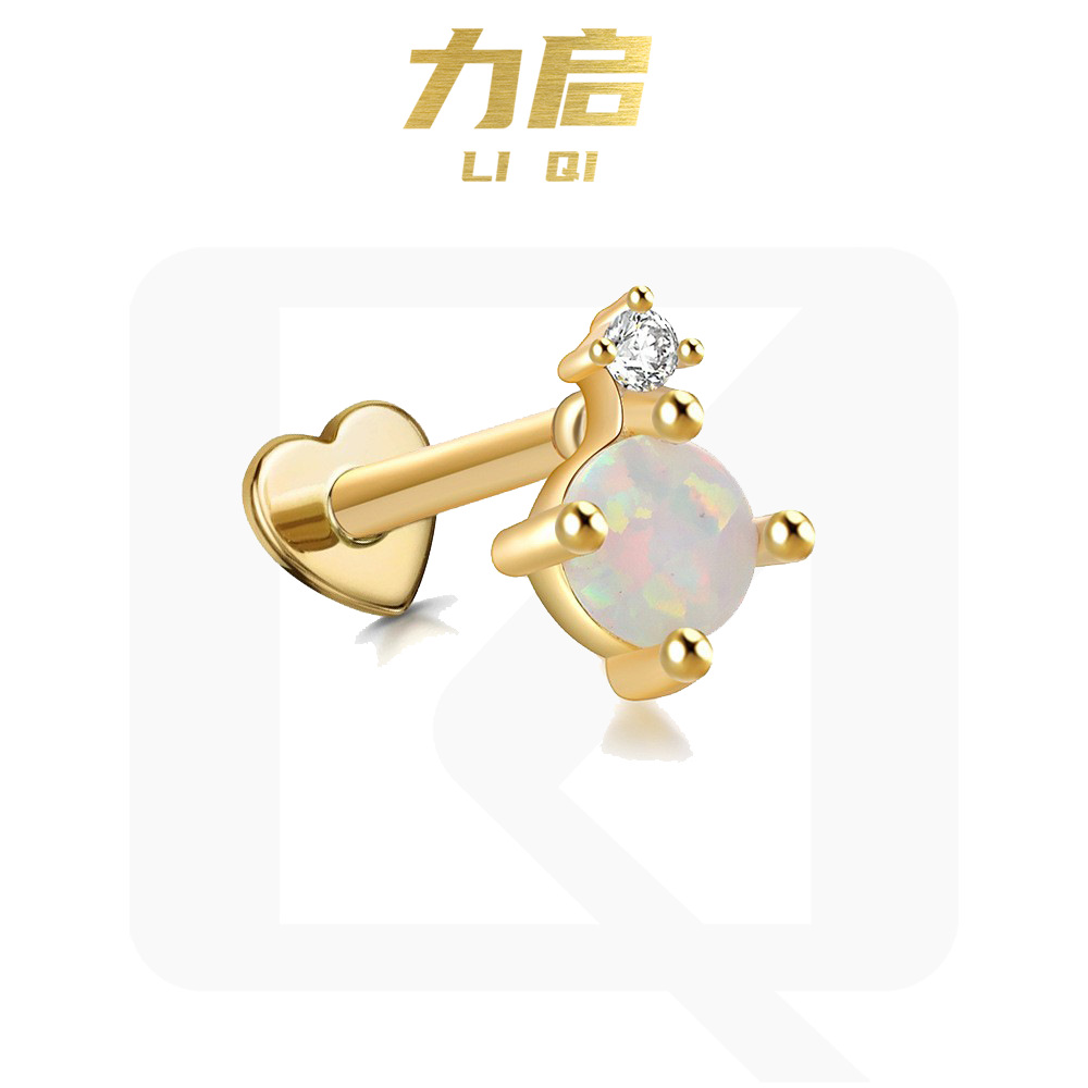 S925 plata esterlina ópalo diamante incrustado en forma de corazón hilo piercing oído hueso Stud Europea y Americana Venta caliente de alta calidad pendientes