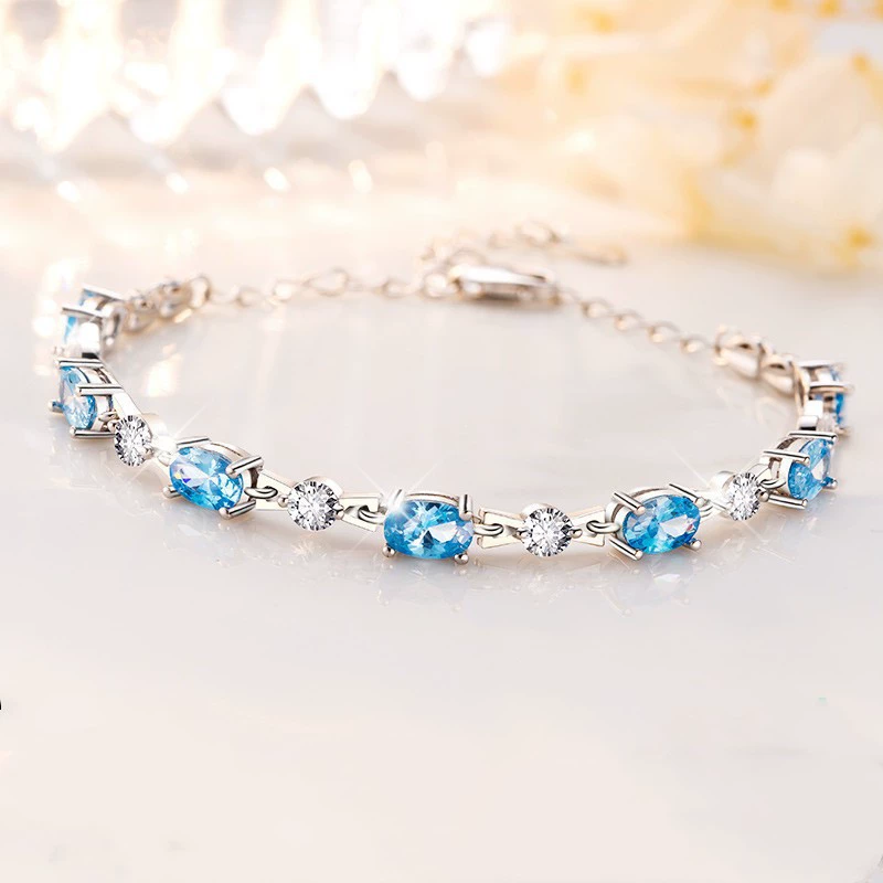 Серебряное браслет (бренд) SL005, аметист / синтетический кристалл, корейский минимализм, подарок на день рождения