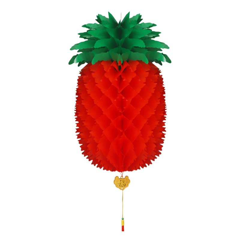 Новый год, Китайский Новый год, Новый год по лунному календарю, маленькие красные фонарики, пластиковая бумага, красный, желтый, оранжевый, ананас, соты, процветание, праздничные украшения.