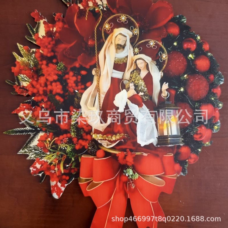 跨境花环圣诞节门饰门楣挂饰圣诞场景装饰浆果花环松果红豆发财果|undefined