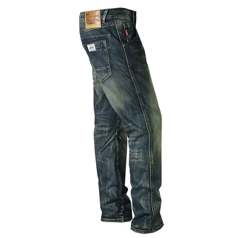 Vintage-Inspired Straight Leg Denim Jeans For Men – Relaxed Fit, High Waist, Button Fly (Sizes 28-36, Dark Blue & Light Wash)_mkmklike.com