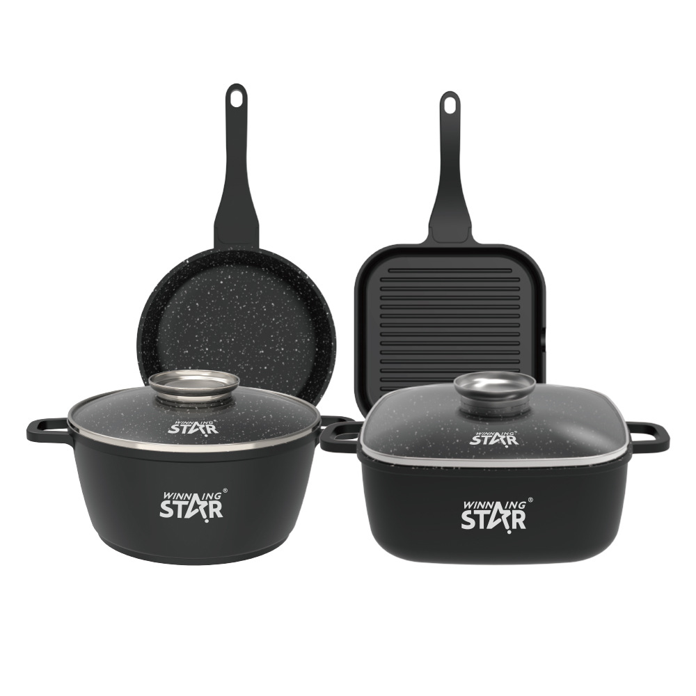 Winningstar olla de cocina especial transfronteriza, arroz frito, olla caliente, agua hirviendo, sartén antiadherente multifuncional, Juego de 4 piezas
