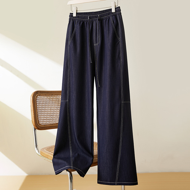 Cotton Cocoon 2026 Spring New Thin Soft Denim Curved Pants Women's High Waist Slimming Wide Leg Casual Pants
