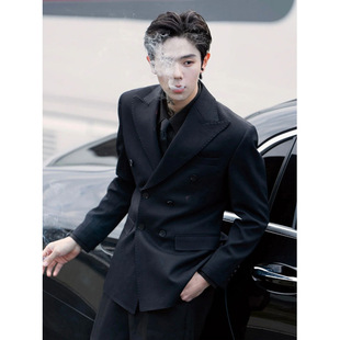 Black Casual Suit Jacket for Men, Spring and Autumn Style, Handsome British Yuppie Men's Jacket, Double-Breasted Suit