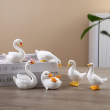 创意陶瓷仿真小白鸭子天鹅茶宠摆件家居装饰品鱼缸假山微景观造景