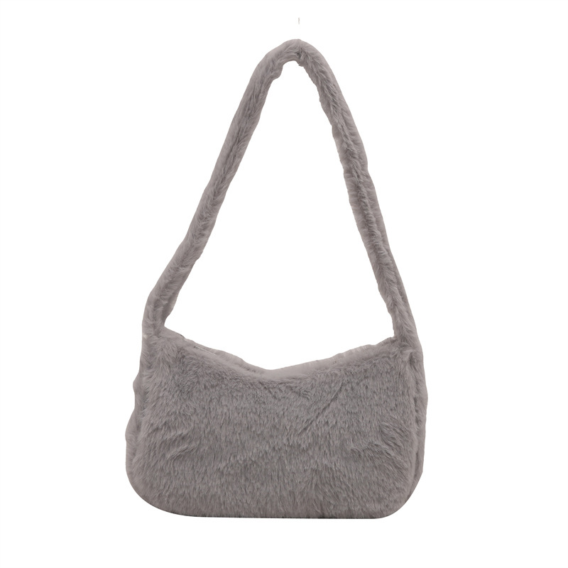 2025 primavera nueva bolsa de hombro de lana coreana, bolso de brazo casual de moda, bolso de moda de peluche de estilo extranjero