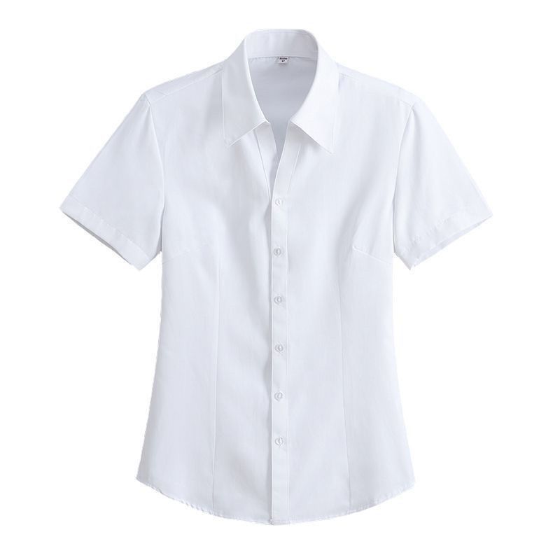 夏の新型vネック韓国版白シャツ女性半袖作業服正装修身職業シャツが痩せています。|undefined