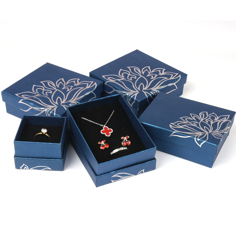 蓝色纸质天地盖首饰包装礼品收纳盒戒指挂件手镯项链盒银饰包装盒