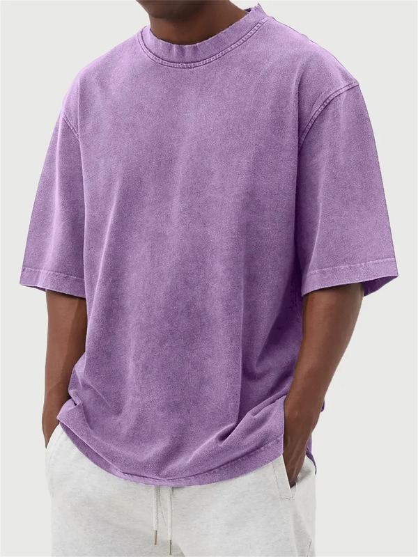 2025 新しいクロスボーダー Amazon AliExpress 春夏メンズウォッシュドカラーダメージソリッドカラープルオーバーショート Tシャツ|undefined