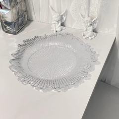 超閃凹凸紋理感高級婚宴盤盤墊盤歐式家用輕奢西餐裝飾托盤花邊盤