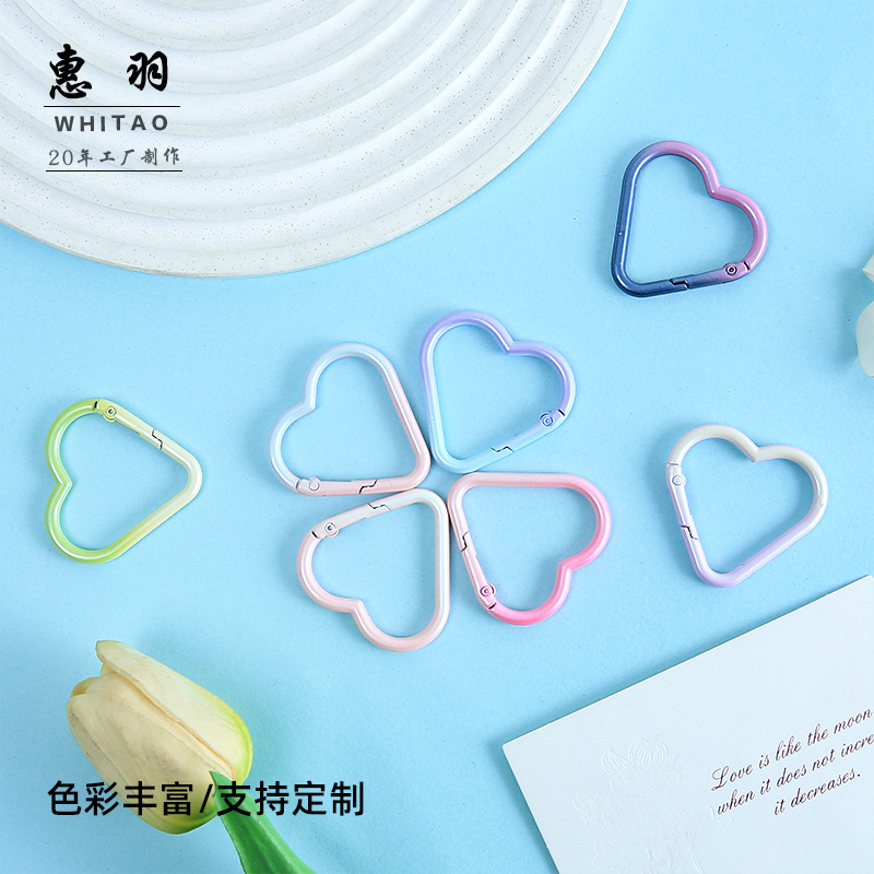 New Gradient Heart Spring Buckle Keychain DIY Accessories Handmade Materials Bag Charms Creative Jewelry Wholesale