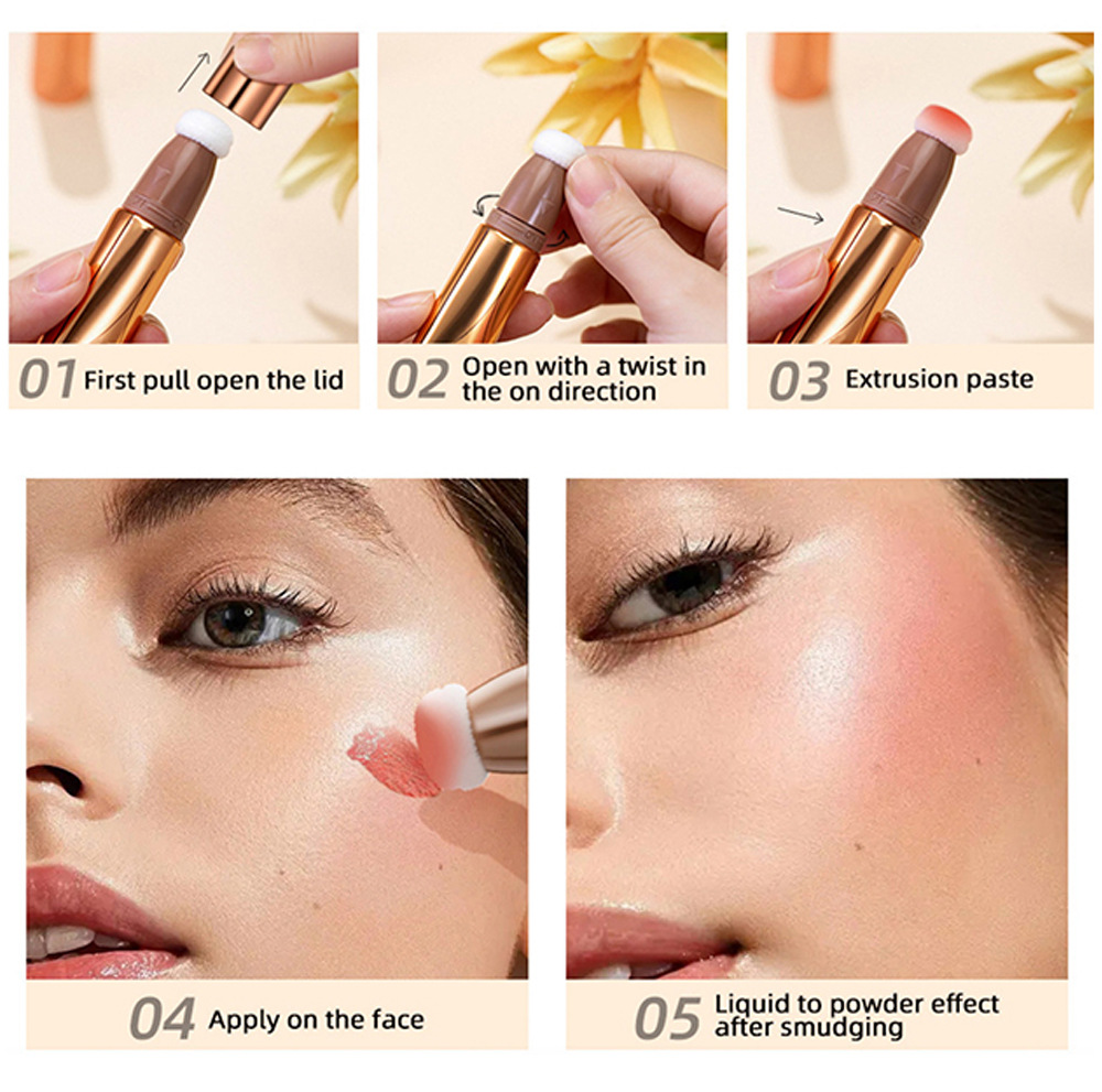 Cross-border liquid blush Highlighter contouring pen Pearlescent fine Shimmering matte beauty stick Natural brightening cushion Blush stick undefined