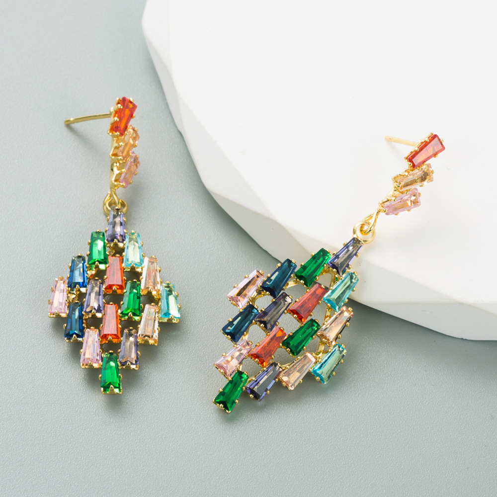 Fashion Square Copper Drop Earrings Inlay Zircon Copper Earrings