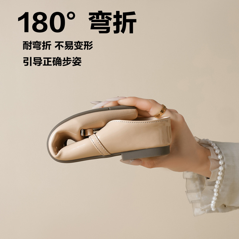 ポインテッドトゥフラットシューズ 2025 夏の新韓国スタイル厚いヒールパテントレザーリボン包頭サンダルとスリッパ女性用|undefined