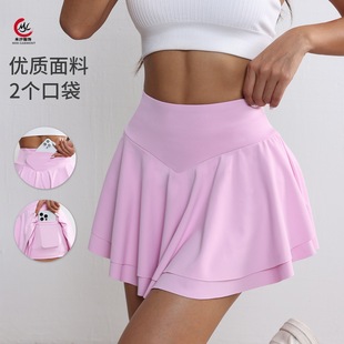 New Cross-Border Sports Short Skirt for Women Yoga Fitness High Waist with Pockets Fake Two-Piece Anti-Exposure Sports Casual and Versatile
