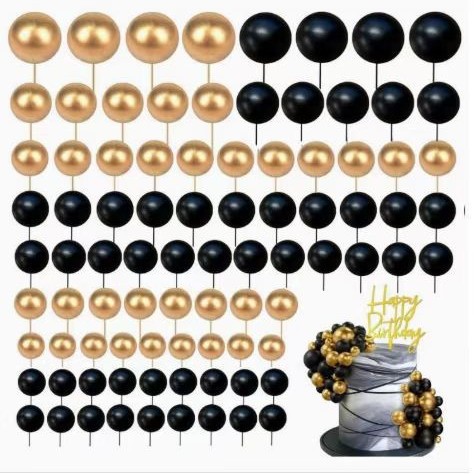 108pcs混装蛋糕泡沫球金银球彩球摆件插件生日派对甜品台装饰批发