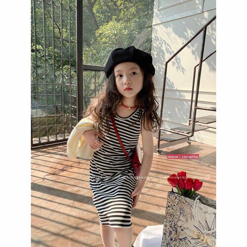 Girls' vest dress summer new Korean style striped western style suspender skirt vest dress for children and middle-aged children one piece drop shipping
