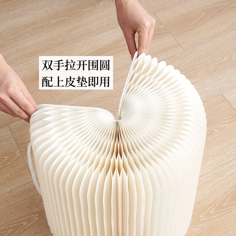 現物卸売り円柱折り畳み腰掛け家庭用純色折り畳み可能携帯収納ネット赤円形児童腰掛け|undefined