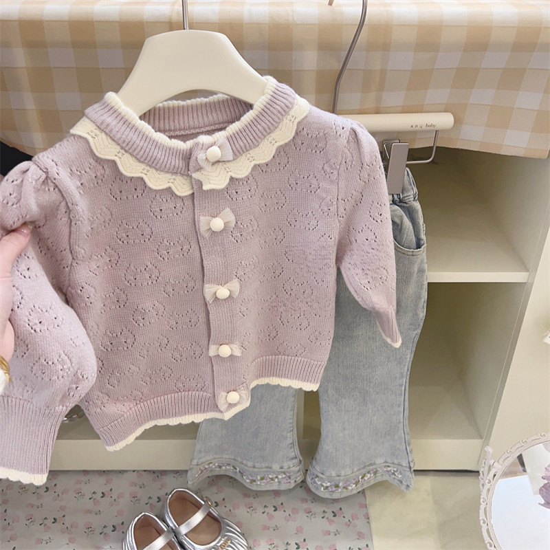 Cross-border girls' sweater cardigan, spring and autumn style, 2026 new fashionable long-sleeved top for baby girls, autumn clothing, children's knitwear