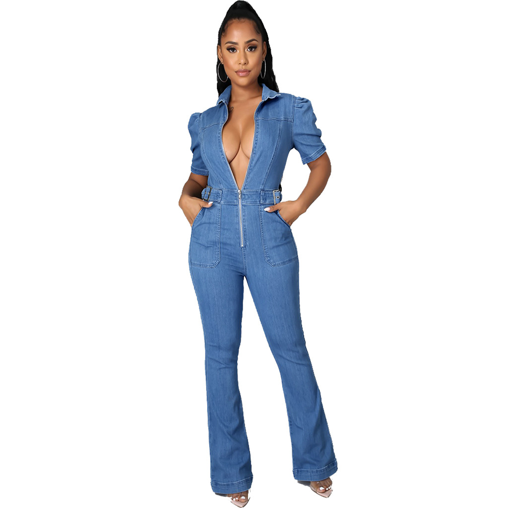 wholesale women s clothing Nihaostyles Slim zipper casual denim jumpsuit NSSF66895