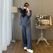 宽松韩版休闲运动套装女秋季高级感显瘦灰色长袖上衣阔腿裤两件套