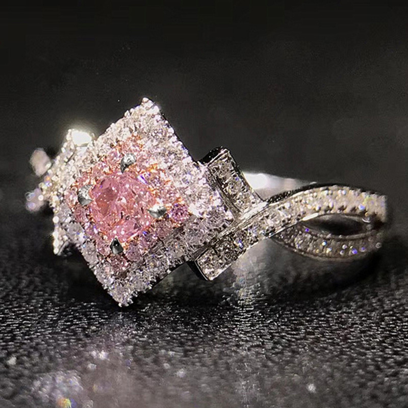 New Accessories Creative Cross Winding Pink Diamond Zircon Copper Ring display picture 3