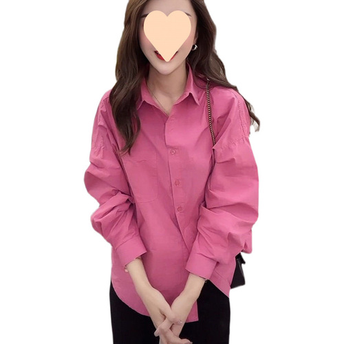 Pink Women's Spring and Autumn 2025 New Style European Goods Minority Design Versatile Casual Loose Long-Sleeve Shirt Top Trendy