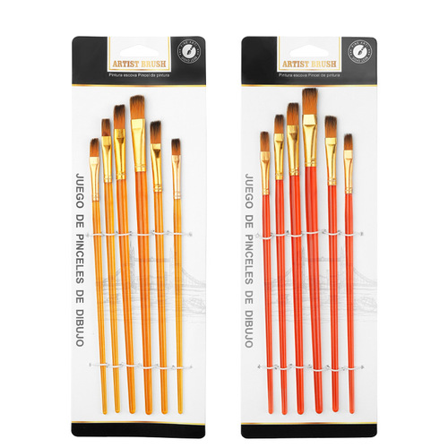 Gouache brush 6 set transparent rod nylon hair hand-painted art row brush painting flat head oil brush