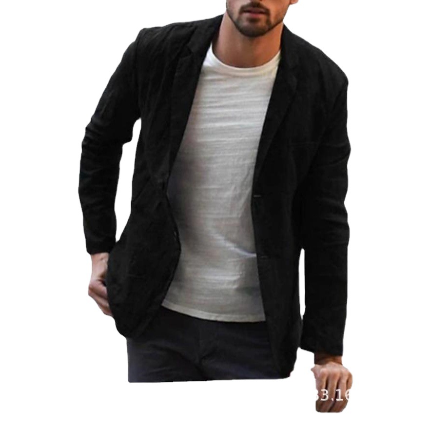 2023 cross-border European and American men's spring and autumn casual cotton and linen loose suit Amazon jacket casual top long sleeve
