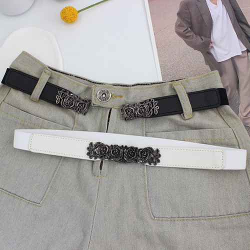 Retro Rose Button Elastic Belt Women's Decorative Dress Sweater Waist Slim Elastic Waistband Available in Four Colors